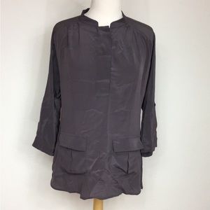 Anthropologie Edme & Esyllte Dark Grey Shinny 100% Silk Blouse Tunic Size Small